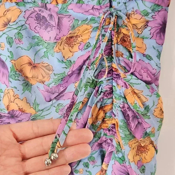 NWT Veronica Beard Sean Floral Printed Ruched Silk Dress Size 8 - Picture 5 of 11